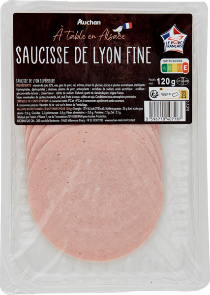 AUCHAN A TABLE EN FRANCE Roulade Saucisse De Lyon Fine À Table En France code EAN 3596710407187 