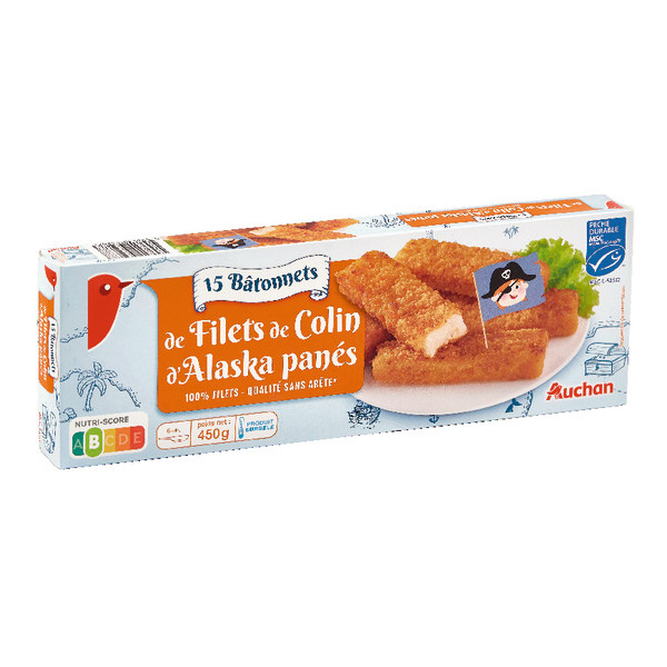 Bâtonnets De Colin D'alaska Panés Surgelés Auchan code EAN 3596710432677 