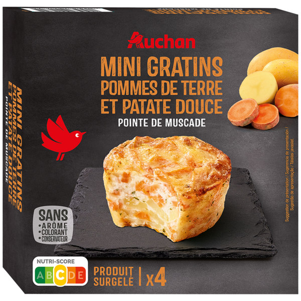  Mini Gratins De Pommes De Terre Et Patate Douce Surgelés Auchan code EAN 3596710449224 