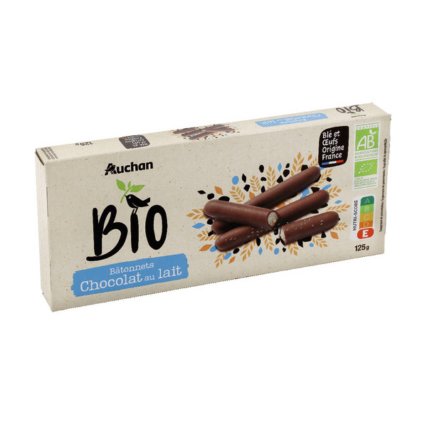  Bâtonnets Chocolat Au Lait Auchan Bio code EAN 3596710451357 