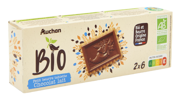  Petit Beurre Tablette Chocolat Au Lait Filière Auchan Bio "Cultivons Le Bon" code EAN 3596710451371 