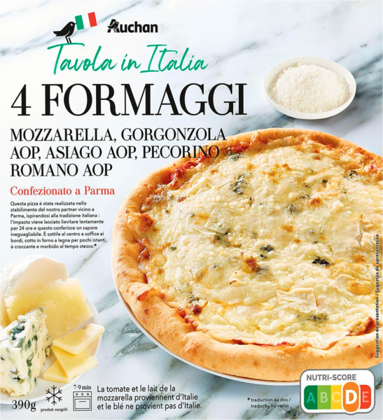 AUCHAN TAVOLA IN ITALIA PIZZA 4 FORMAGGI SURGELÉE AUCHAN TAVOLA IN ITALIA code EAN 3596710471997 