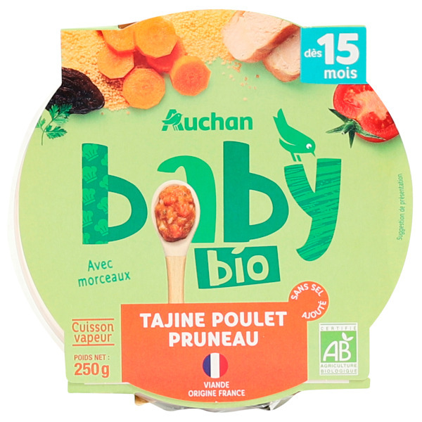  Repas Assiettes Tajine Poulet Pruneaux Auchan Baby Bio code EAN 3596710476251 