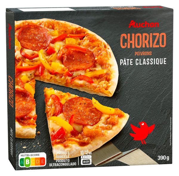  Pizza Chorizo Poivrons Surgelée Auchan code EAN 3596710489848 