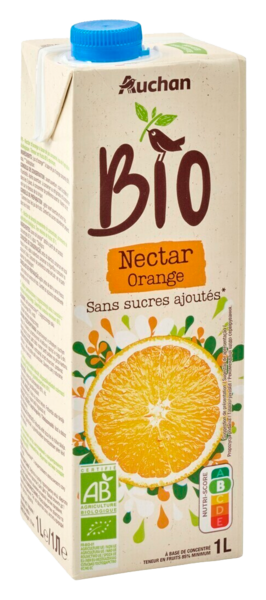  Nectar Orange Sans Sucres Ajoutés Auchan Bio code EAN 3596710492930 
