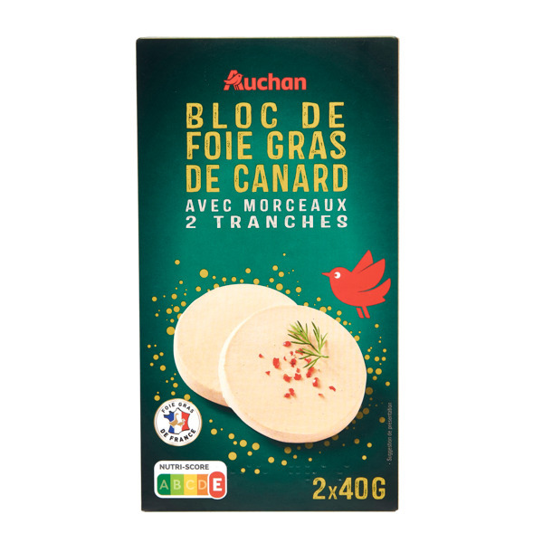  Bloc De Foie Gras De Canard Avec Morceaux Auchan code EAN 3596710493852 