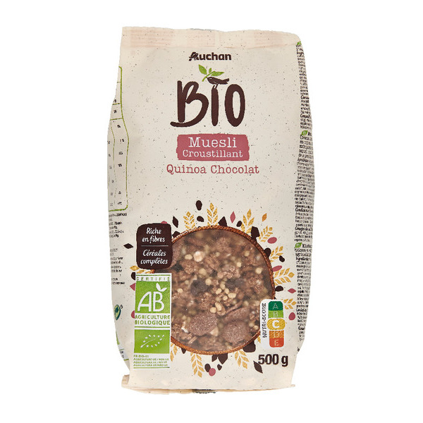  Muesli Croustillant Quinoa Chocolat Auchan Bio code EAN 3596710494132 