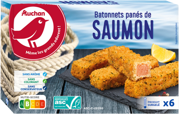  Bâtonnets Panés De Saumon Surgelés Auchan code EAN 3596710507030 