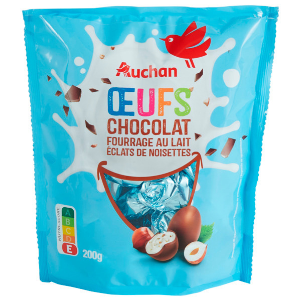  Mini Oeufs Chocolat Lait Et Pepites Noisette Auchan code EAN 3596710516629 