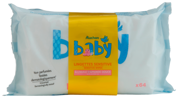  Lingettes Sensitives Au Lait Auchan Baby code EAN 3596710520541 
