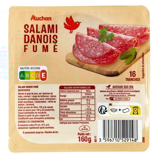  Salami Danois Fumé Auchan code EAN 3596710529148 