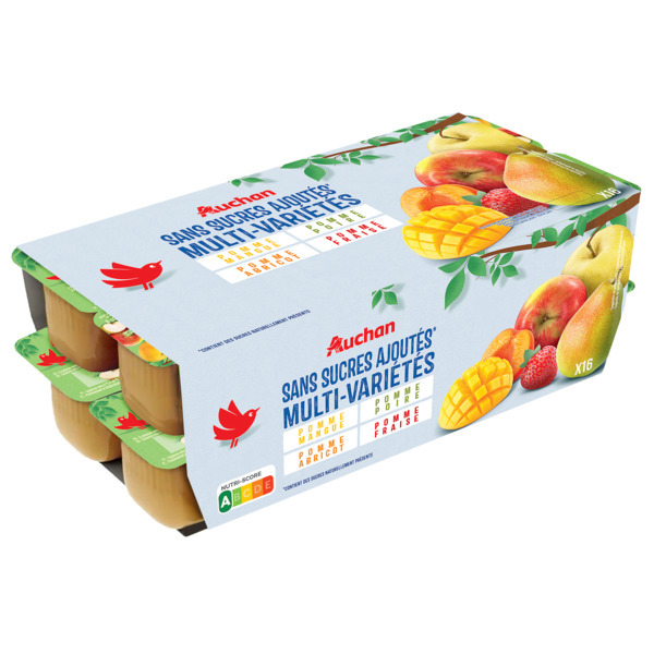  Compotes De Fruits Panachés Sans Sucres Ajoutés Auchan code EAN 3596710530359 