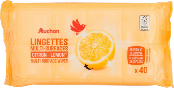 Lingettes Nettoyantes Multi-Surface Citron Auchan