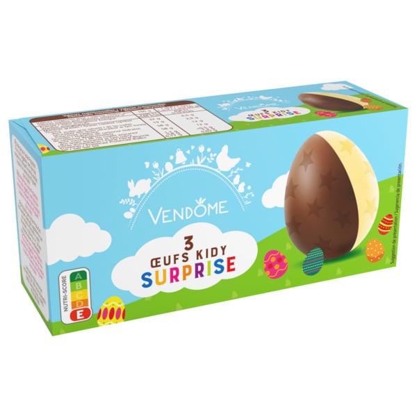  Lot De 3 Oeufs Kidy Surprise Chocolat Lait Et Blanc Vendôme code EAN 3596710532698 