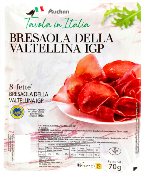  Bresaola Della Valtellina Igp Auchan Tavola In Italia code EAN 3596710532773 
