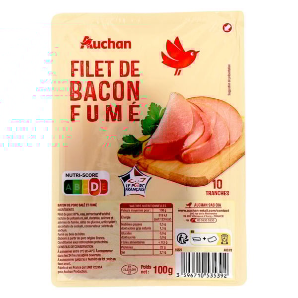  Filet De Bacon Fumé Auchan code EAN 3596710535392 
