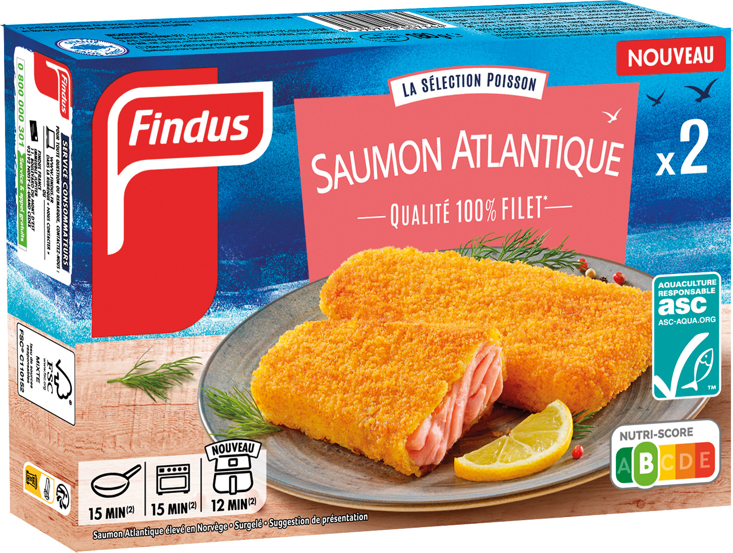  FILETS PANES SAUMON ATLANTIQUE SURGELES FINDUS code EAN 3599741007364 