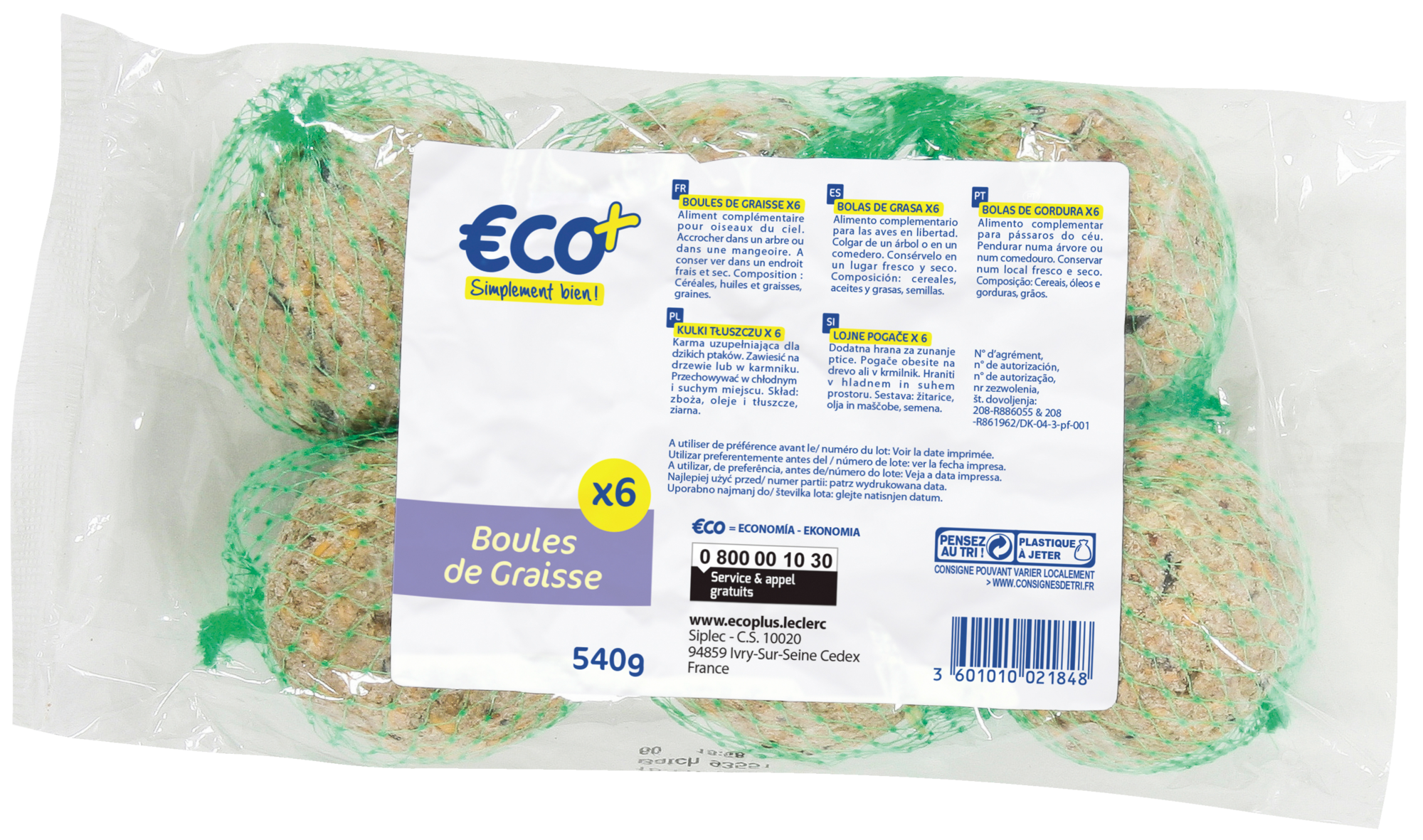 ECO+ LOT DE 6 BOULES DE GRAISSES code EAN 3601010021848 