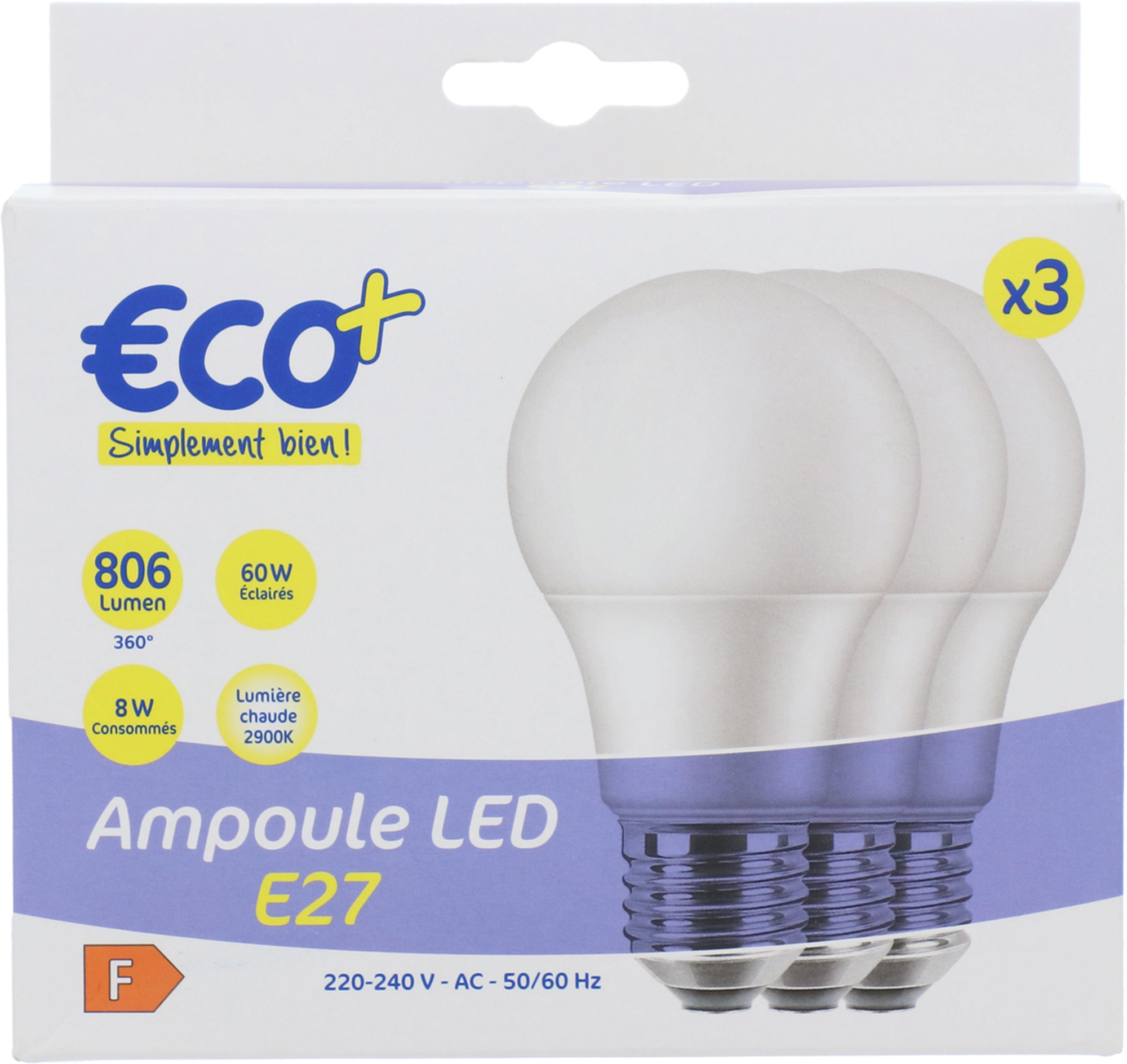 ECO+ LOT DE 3 AMPOULES LED "ECO+" code EAN 3601010101076 