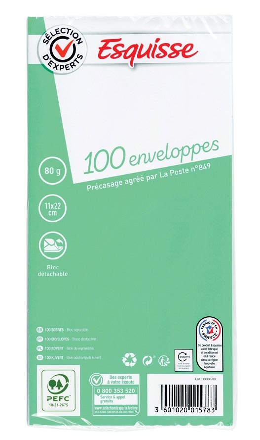 esquisse2 BLOC DE 100 ENVELOPPES code EAN 3601020015783 