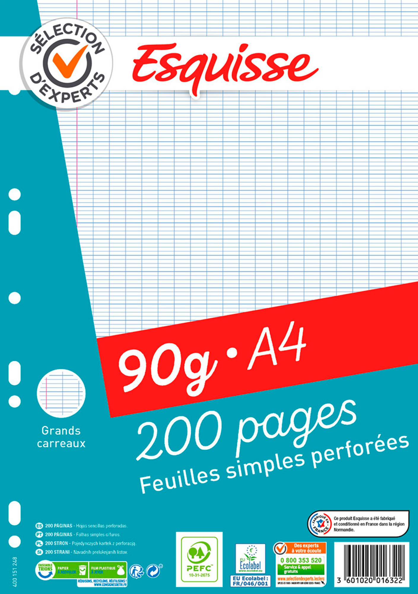 200 pages feuilles simples perforées