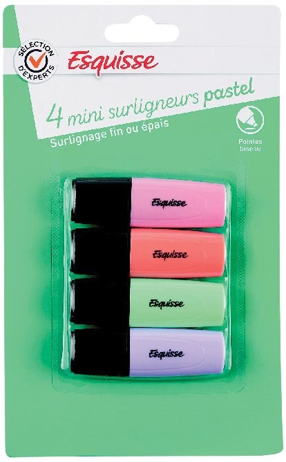 4 MINI SURLIGNEURS STANDARD OU PASTEL