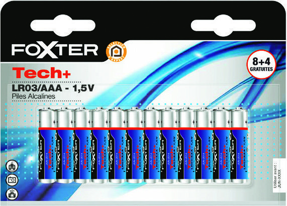 LOT DE 8 PILES ALCALINES + 4 OFFERTES(1) “TECH+”