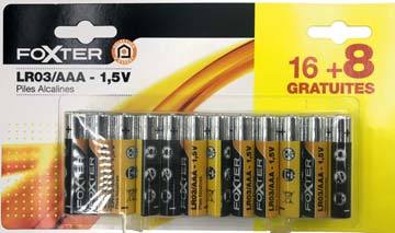 LOT DE 16 PILES ALCALINES + 8 OFFERTES(1)