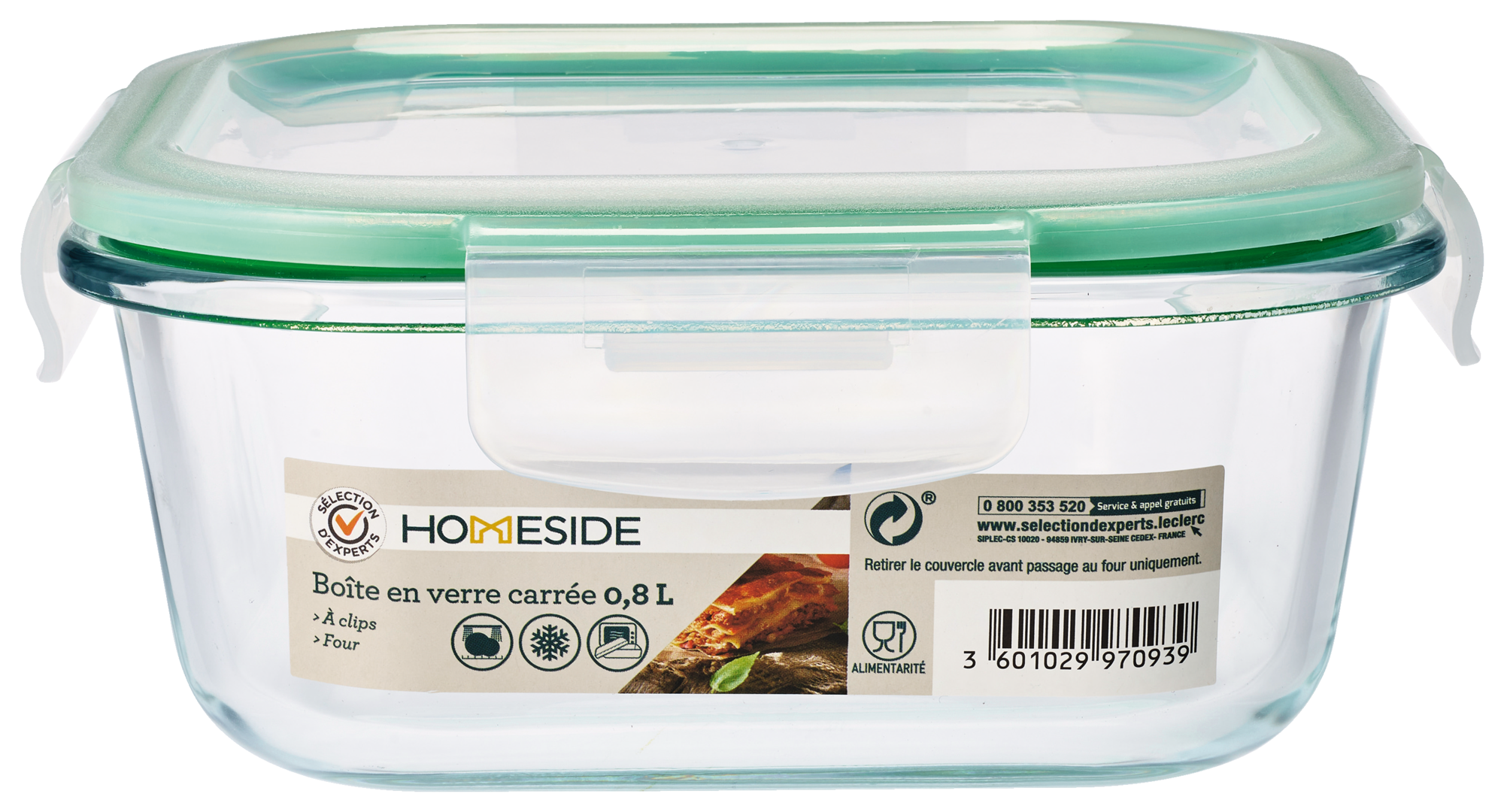 BOÎTE DE CONSERVATION VERRE CARRÉE 0,8 L 