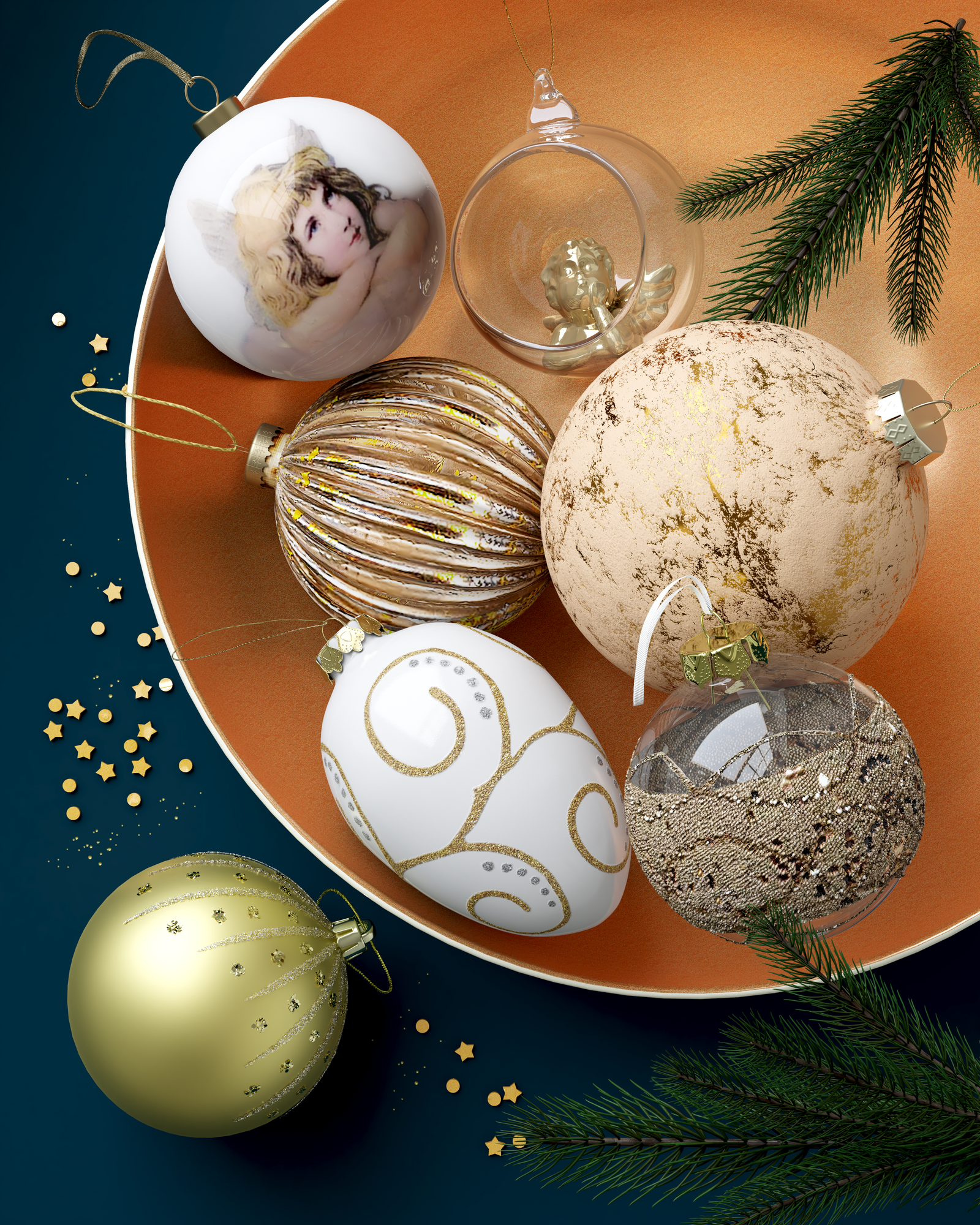 BOULE VERRE MOTIFS DORES