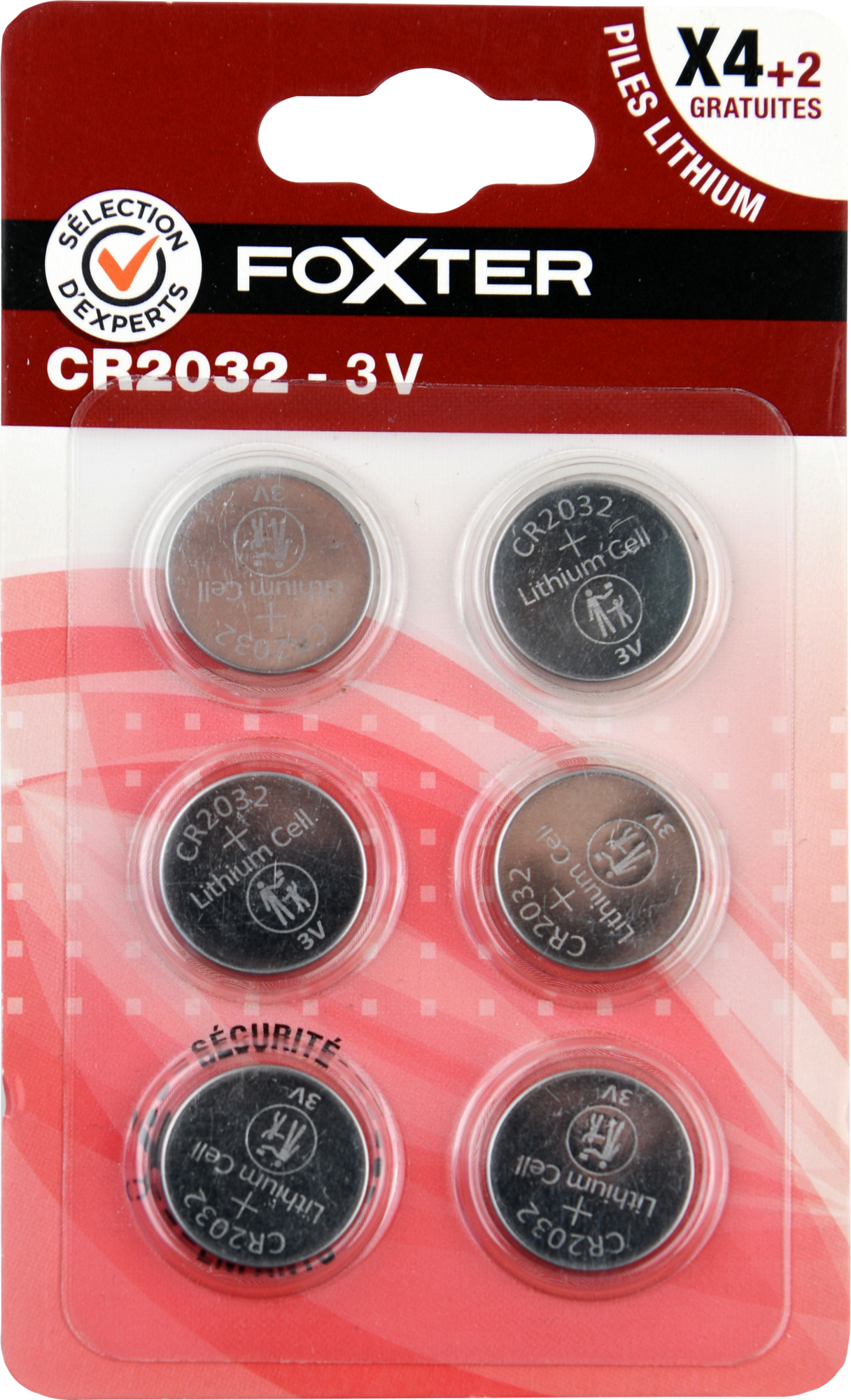 FOXTER LOT DE 4 PILES 2032 + 2 OFFERTES code EAN 3603313233287 
