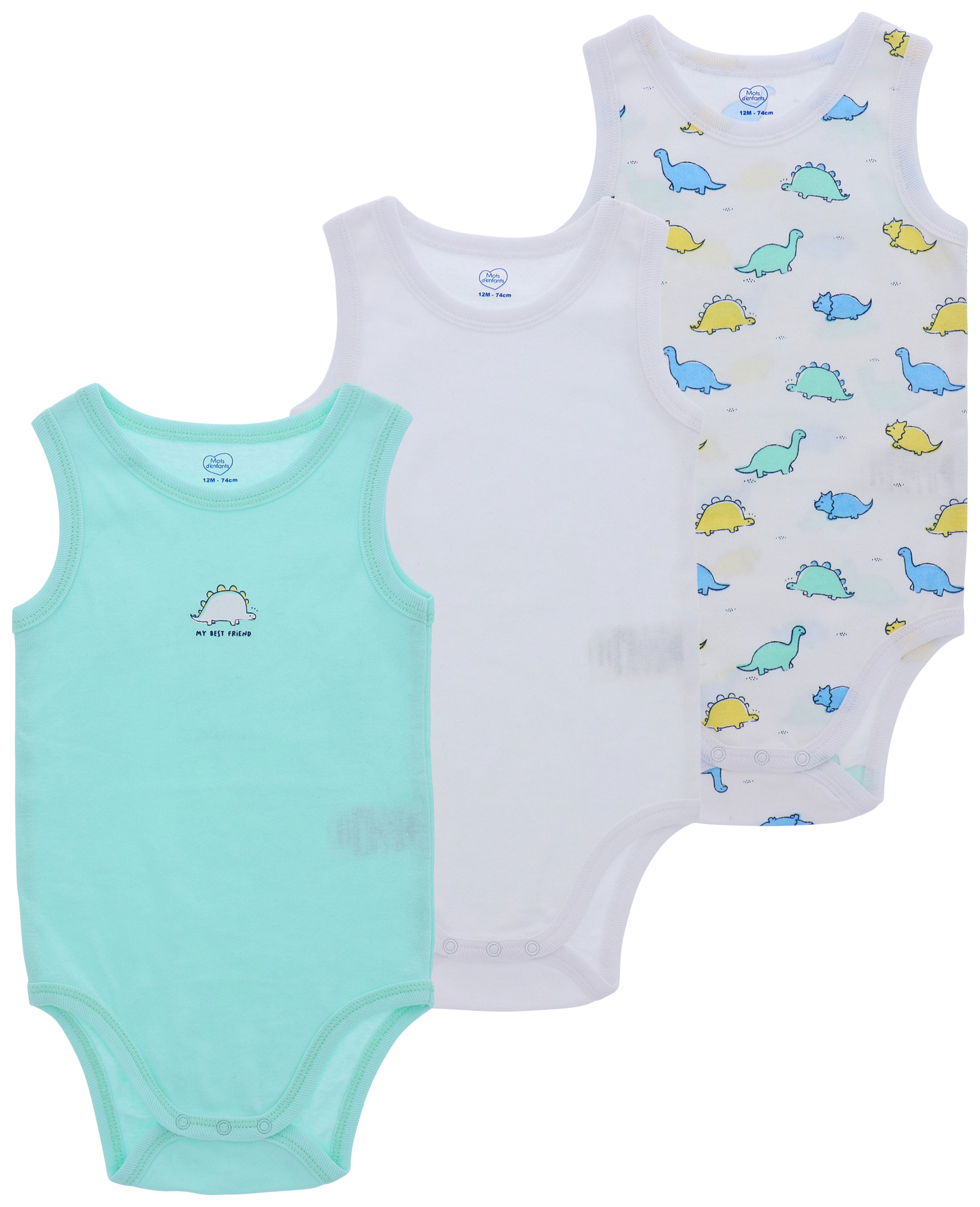 MOTS D'ENFANTS LOT DE 3 BODIES SANS MANCHES OU MANCHES COURTES BIO BEBE code EAN 3603313445932 