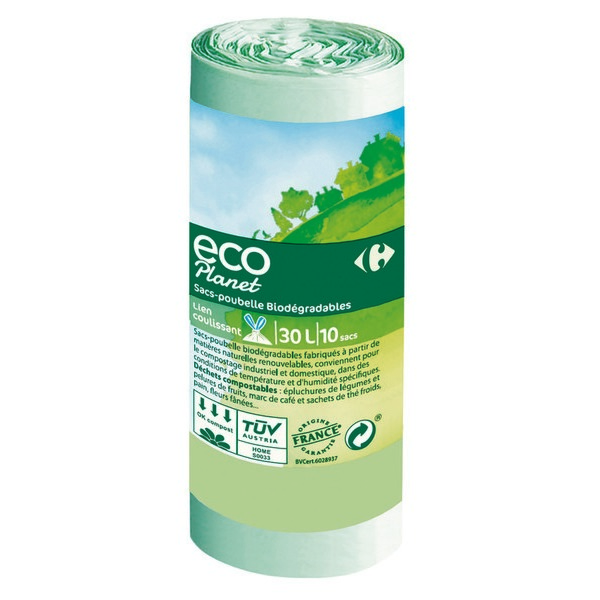 10 SACS POUBELLE BIODÉGRADABLES ECO PLANET CARR...