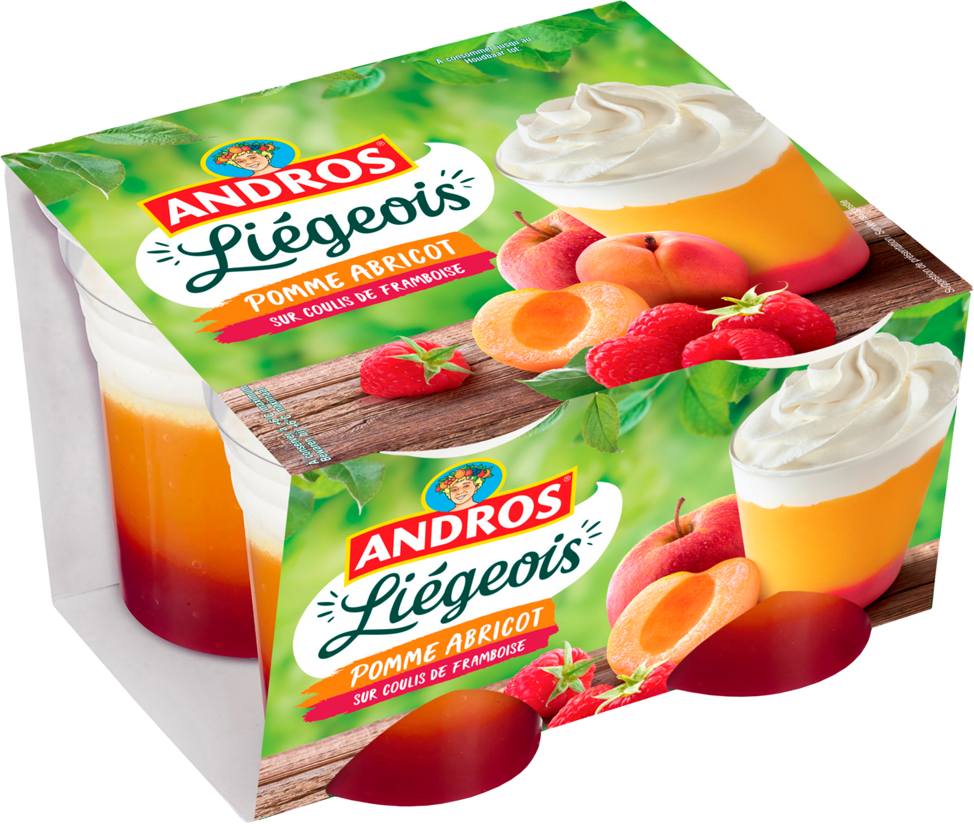 Dessert fruitier Liégeois pomme abricot framboise