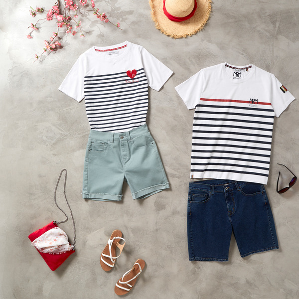 TEE-SHIRT RAYÉ ET PATCH HOMME 
