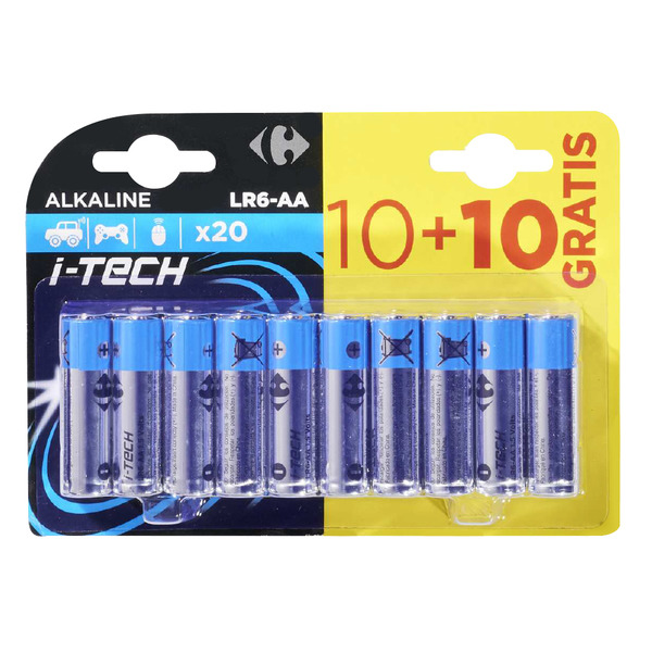 Lot 10 piles LR6/AA Carrefour I-Tech + 10 gratu...