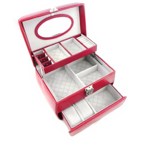 [f0053] - coffret à bijoux cuir 'acapulco' rouge