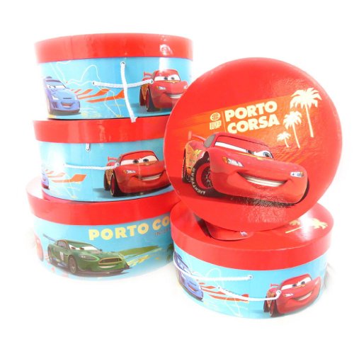 [j5525] - set de 5 boîtes à chapeaux 'cars' rou...