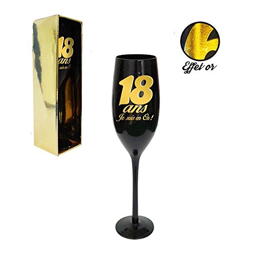Flute Champagne Anniversaire 18 ans Noire effet Or