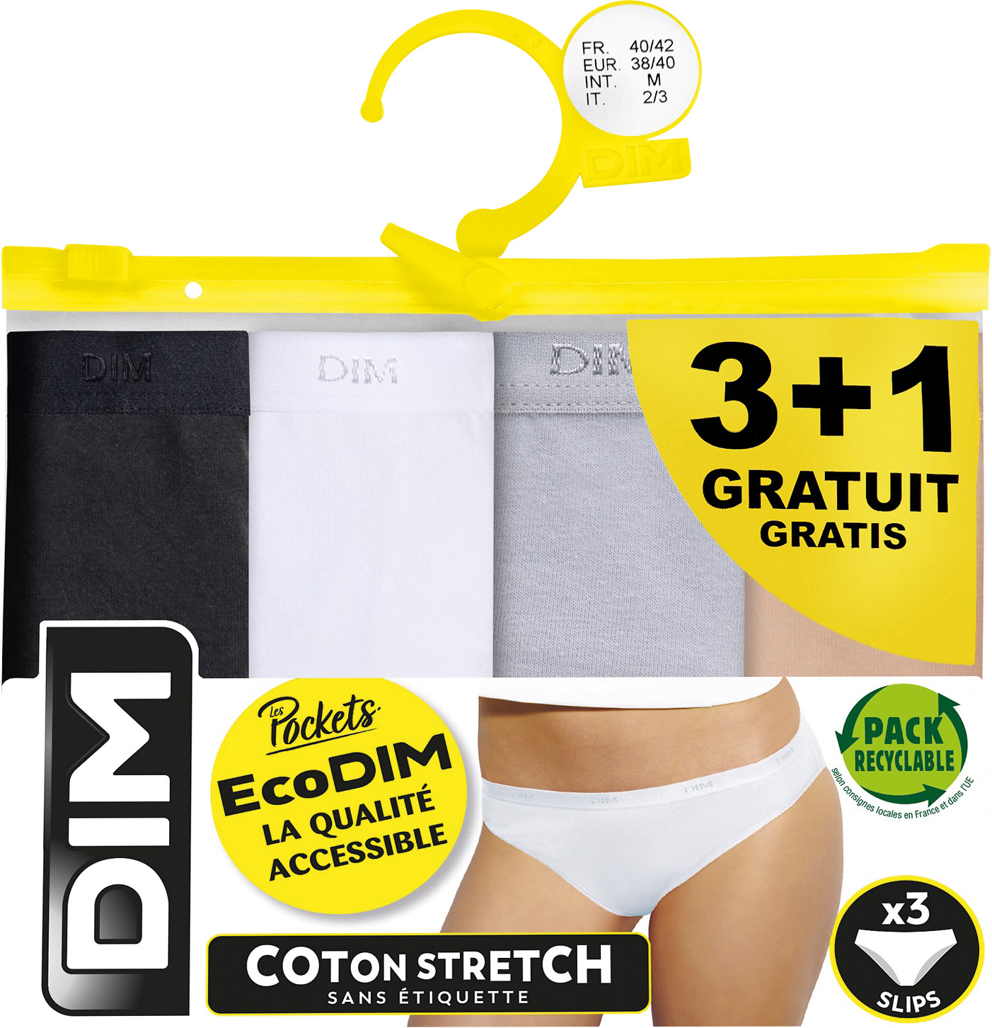 LOT DE 3 SLIPS OU BOXERS FEMME +1 GRATUIT code EAN 3610863238204 