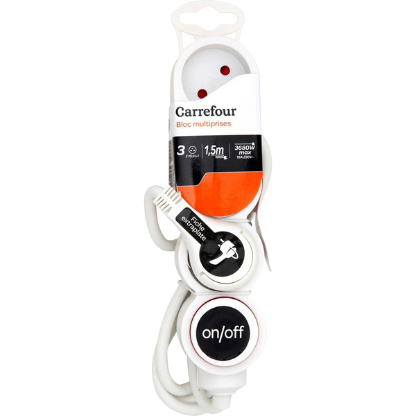 CARREFOUR Bloc 3 prises 16A avec interrupteur  code EAN 3610882832254 