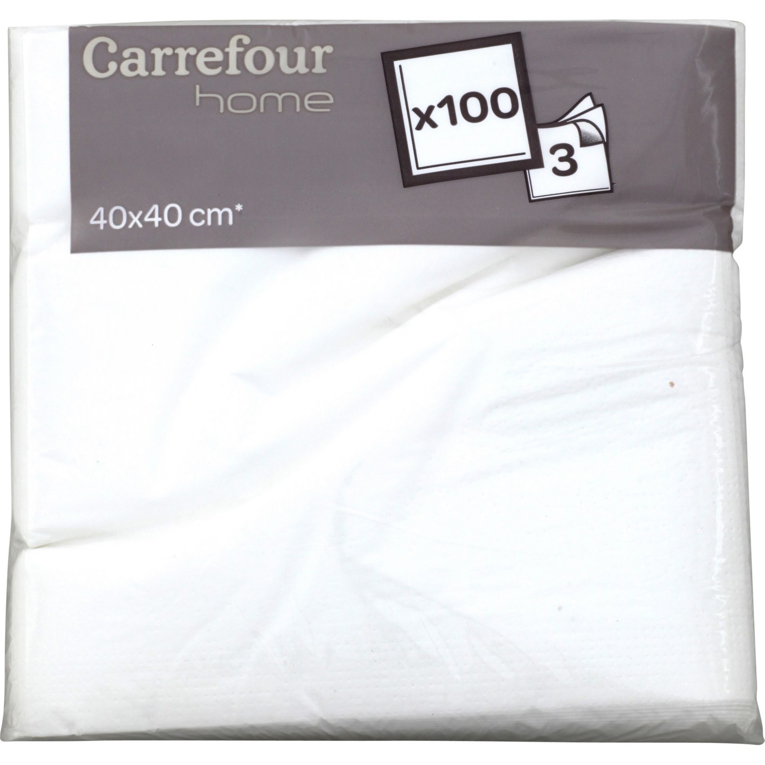 Serviettes papier 3 plis 40x40 cm blanc CARREFO...