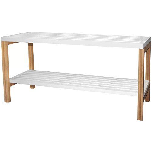 -etagère banc salle de bain 2 niveaux en bambou...