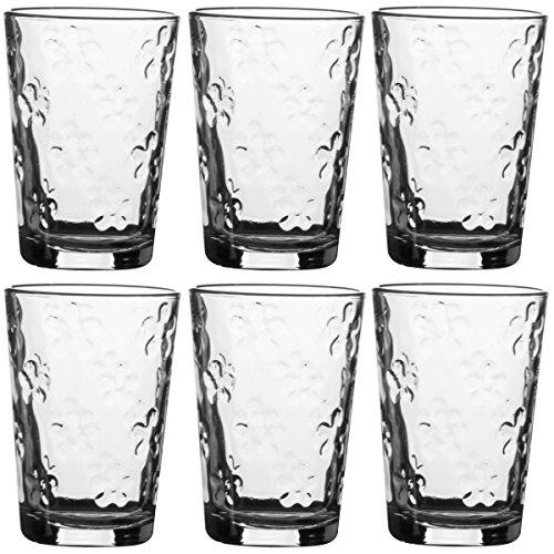 Promobo -set lot 6 verre a eau décor fleur flower sculpté 21cl code EAN 3611900081661 