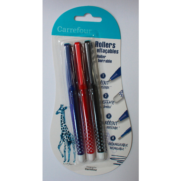 Roller effaçable assortis pointe moyenne X3 
