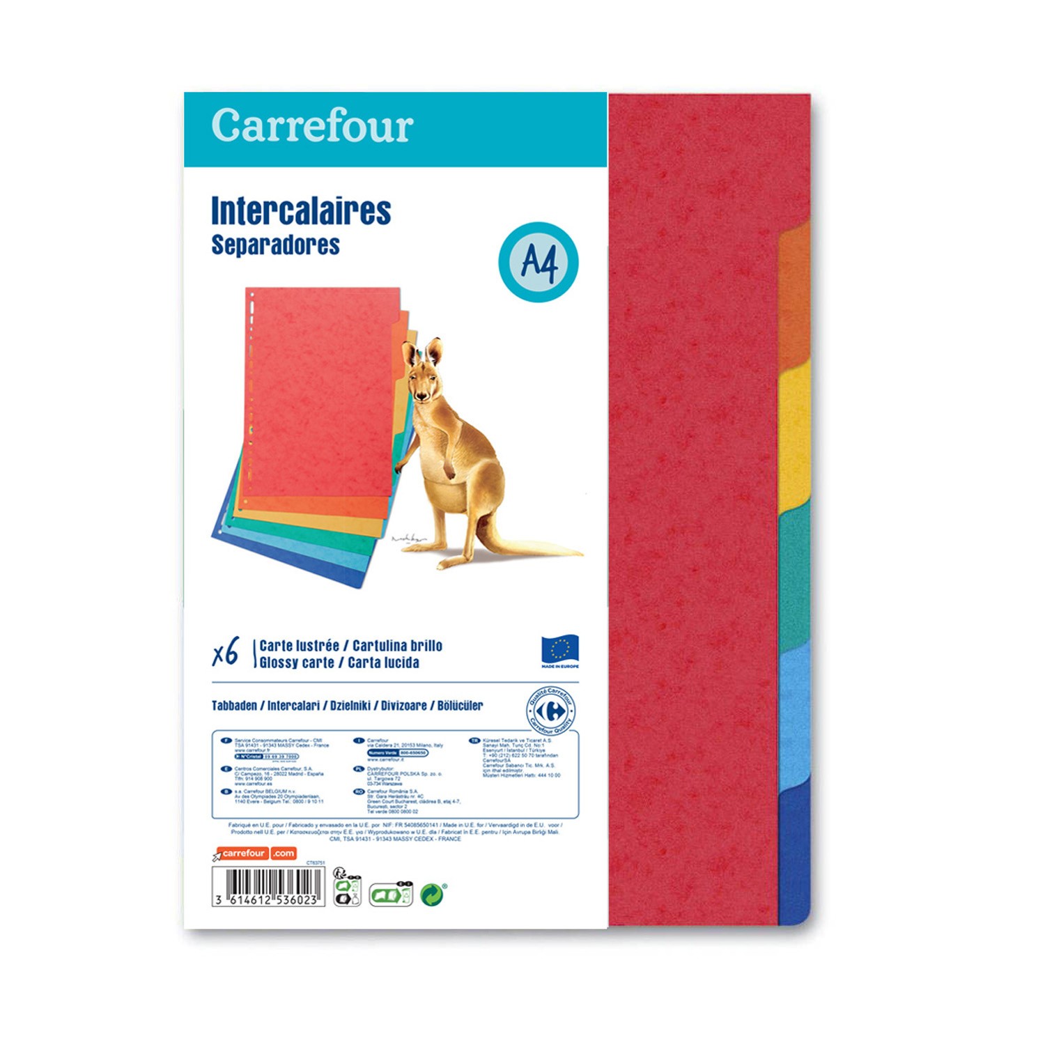 CARREFOUR Intercalaires 21x29,7cm x6 CARREFOUR code EAN 3614612536023 