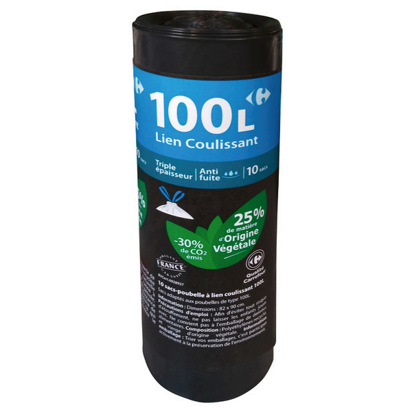 carrefour Lot de 10 sacs poubelle 100l  code EAN 3614612817665 