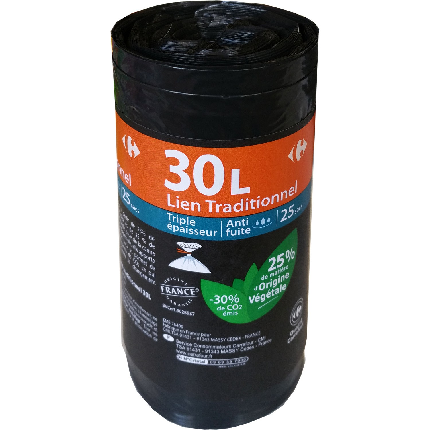 Sacs poubelle à lien 30 l CARREFOUR