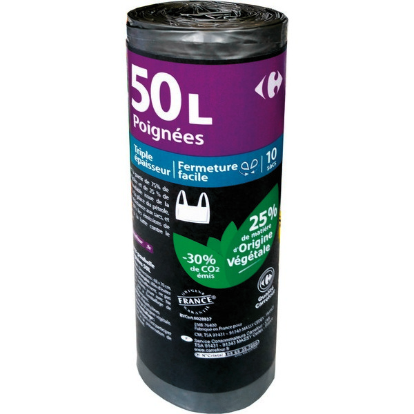 10 SACS POUBELLE 50 L CARREFOUR