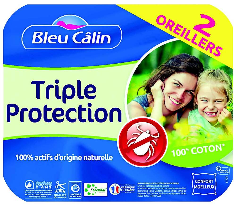 LOT DE 2 OREILLERS ANTI-ACARIENS OU TRIPLE PROT...